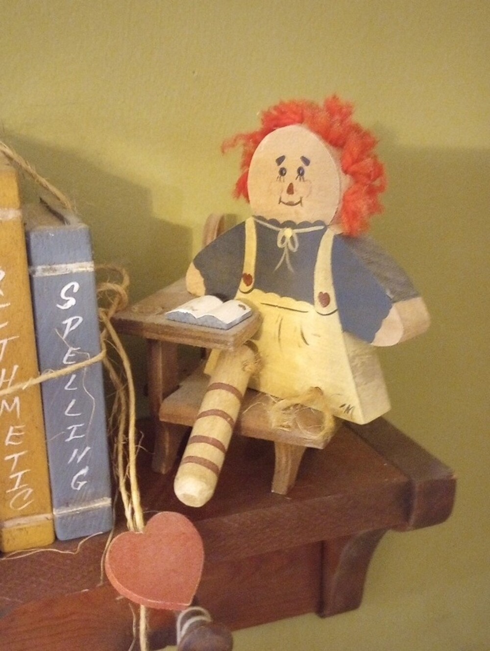 Wood Wall Shelf with Decorative Books & Duck Figurine - Green/Brown - Picture 5 of 8